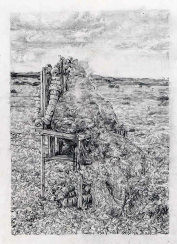 Kang Seung Lee, Untitled (Derek Jarman at Prospect Cottage), 2017. Graphite on sheepskin parchment.