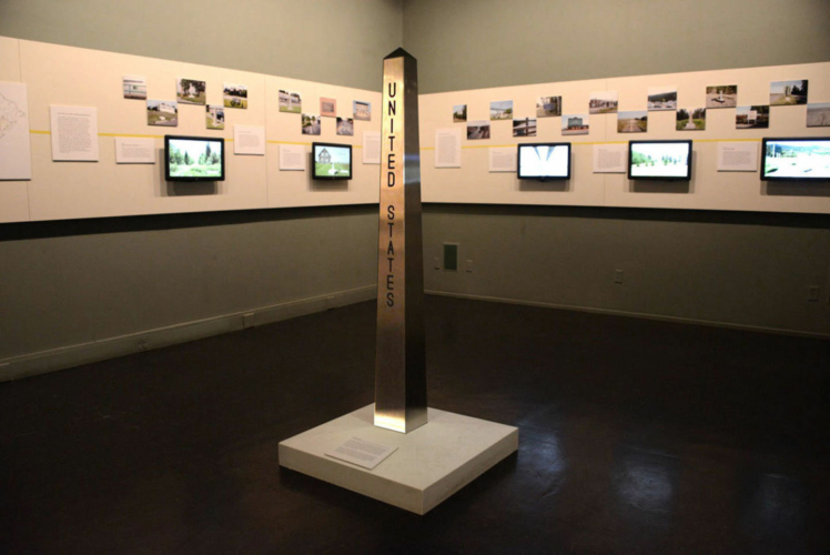 Installation view, ‘United Divide: A Linear Portrait of the USA/Canada Border,’ CLUI Los Angeles, 2014– 15. This work is licensed under an Attribution-Noncommercial-Share Alike 3.0 Creative Commons License.