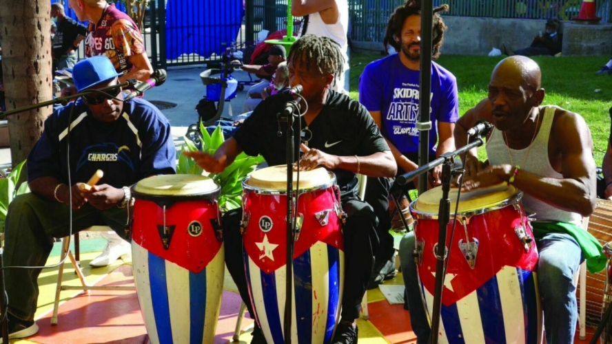 Cubano Percussion at the Festival For All Skid Row Artists, Gladys Park, 2021. Produced by Los Angeles Poverty Department.