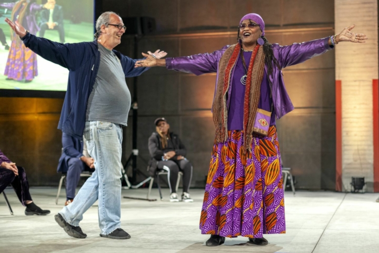 The New Compassionate Downtown, performance by Los Angeles Poverty Department at Geffen MOCA, 2021.