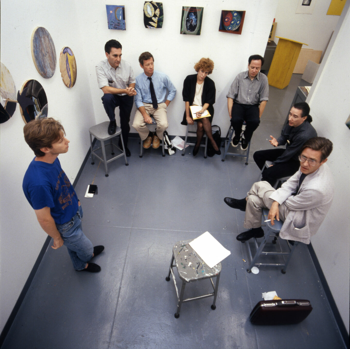 Mike Kelley, pictured at right in black, taught in the Graduate Fine Art department at ArtCenter College of Design from 1986 until 2006.