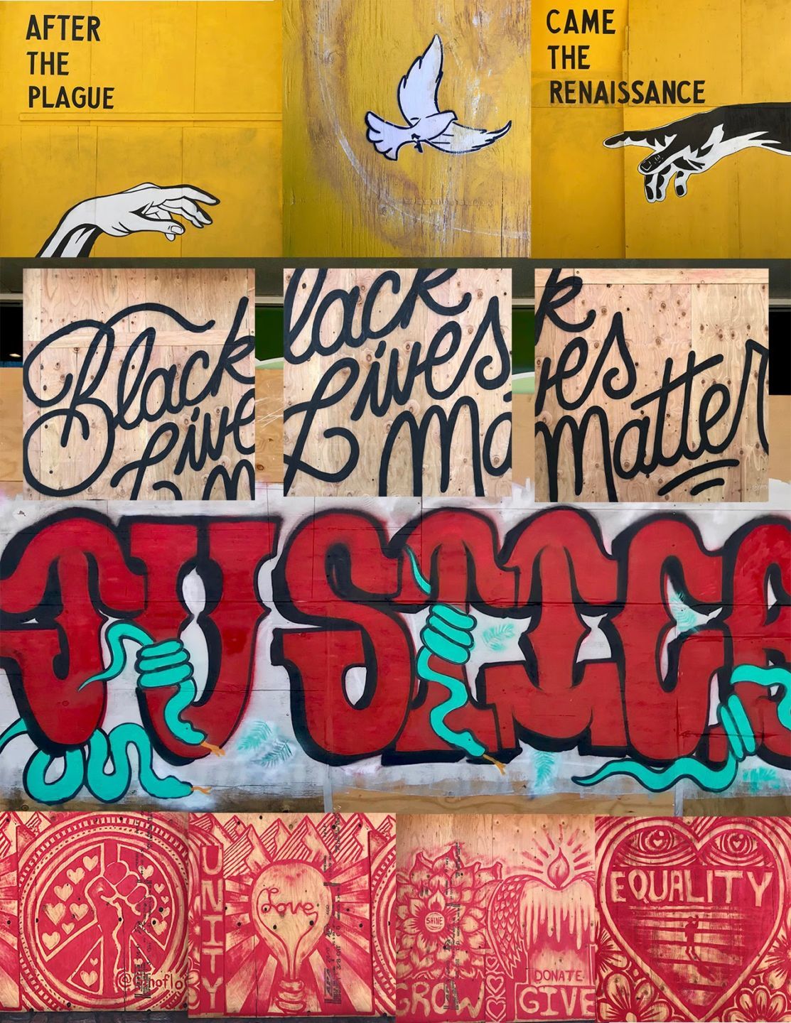 Nicola Goode, Photography of Black Lives Matters spontaneous murals on boarded up stores during the BLM protests in Santa Monica in June of 2020.